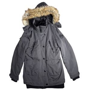 Noize Gray Ella Parka Winter Faux Fur Detachable Hood Jacket Women Sz L Ski Snow